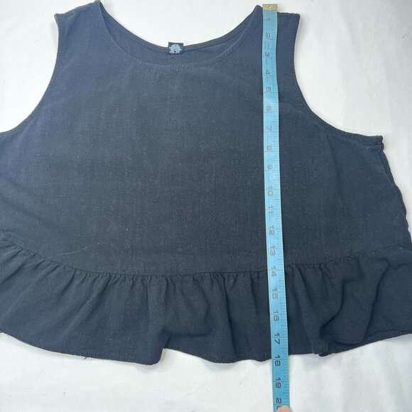 Prinbara Cropped Ruffle Tank Top Sleeveless Linen Blend Black XL - Picture 10 of 12